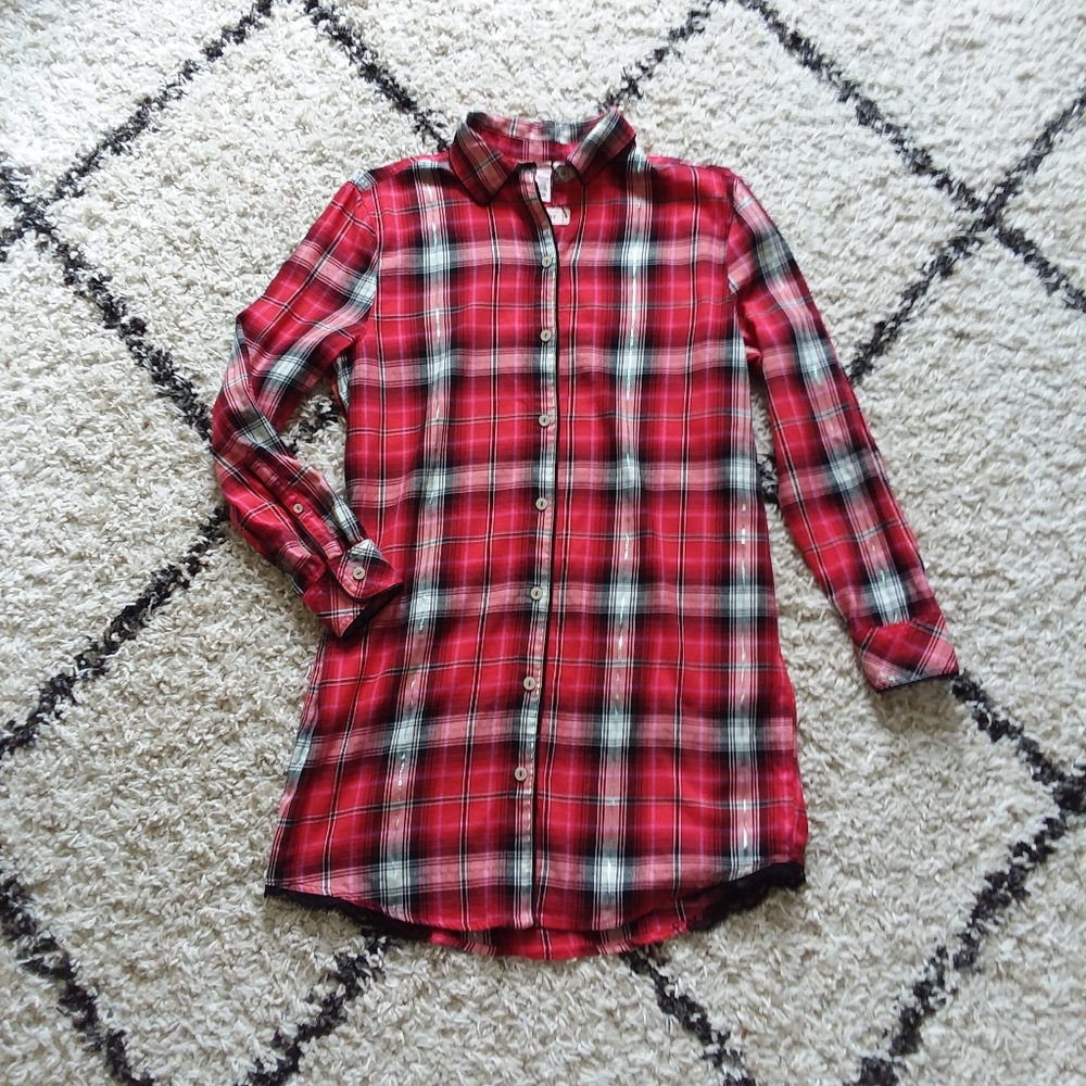 Victoria Secret plaid red Christmas pajama shirt